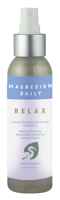 Thumbnail for White Egret Magnesium Oil Spray Daily Relax with Sandalwood & Vanilla â€“ 2 fl oz â€“ Premium Relaxation & Recovery â€“ Deep Muscle Relief, Stress Support & Magnesium for Sleep, Tension & Skin Hydration