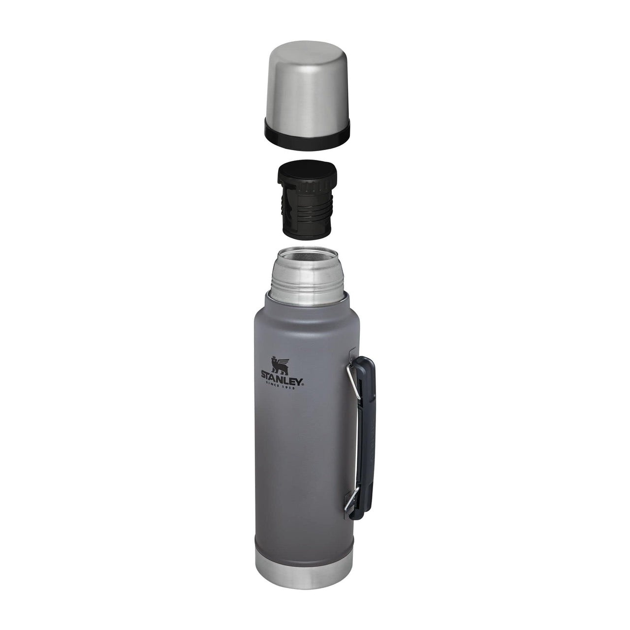 Stanley Classic Legendary Vacuum Bottle 1.5 qt Wide Mouth with Leakproof Cup Lid Keep Drinks Hot or Cold Packable for Travel Insulated Stainless Steel Thermal Bottle BPA-Free Charcoal