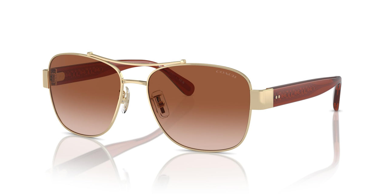 COACH Women's HC7161 Aviator Sunglasses, Shiny Light Gold/Brown Gradient, 56 mm