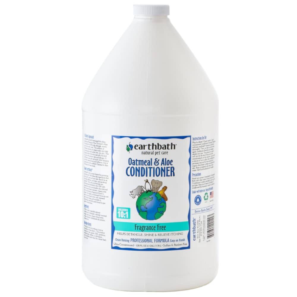 earthbath, Oatmeal & Aloe Conditioner - Dog Conditioner for Allergies & Itching, Dry Skin, Helps Relieve Itching, Made in USA, Cruelty Free Pet Conditioners, Fragrance Free Dog Wash - 128 Oz (1 Pack)
