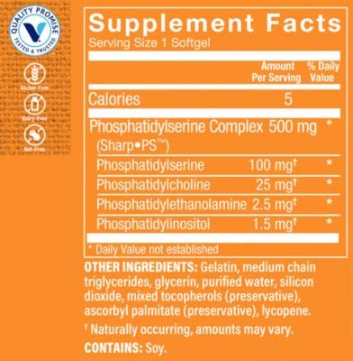 Phosphatidylserine Complex 500mg Softgel – Supports Healthy Brain Cognitive Function, Promotes Memory, Focus Brain Activity – 500mg of SharpPS™,Branded Ingredient (90 Softgels) by The Vitamin Shoppe