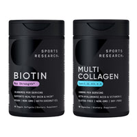 Thumbnail for Sports Research® Healthy Hair Essentials - Biotin 10,000mcg with Organic Coconut Oil Vitamin B7 for Healthy Skin and Hair Support + Multi Collagen Pills Peptides with Hyaluronic Acid & Vitamin C