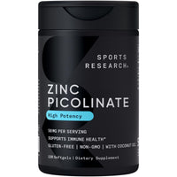 Thumbnail for Sports Research High Potency Zinc Picolinate 50mg with Organic Coconut Oil | Highly Absorbable Zinc Supplement for Healthy Immune & Enzyme Function - Non-GMO Tested & Gluten-Free (120 Liquid Softgels)