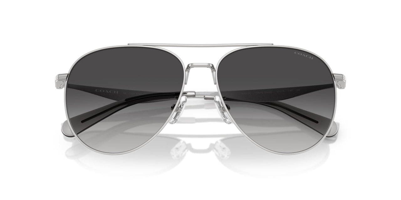 COACH Women's HC7169 Aviator Sunglasses, Shiny Silver/Grey Gradient, 57 mm