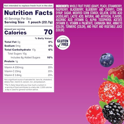 Welch's Fruit Snacks, Berries 'N Cherries Snack Box, Gluten Free, 0.8oz Snack Packs (Pack of 40)