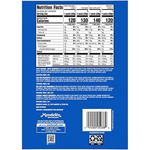 Nabisco Team Favorites Variety Pack, OREO Mini, CHIPS AHOY! Mini, Teddy Grahams Honey & Barnum's Animal Crackers, Christmas Stocking Stuffers, 30 Snack Packs (Pack of 4)