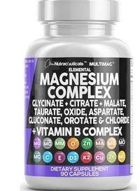 Thumbnail for Clean Nutraceuticals Magnesium Complex with Magnesium Glycinate Citrate Malate Oxide Taurate Aspartate Orotate & Mag Chloride, Zinc Copper Manganese & Vitamin C B1 B2 B6 B12 Complex - 1Pack
