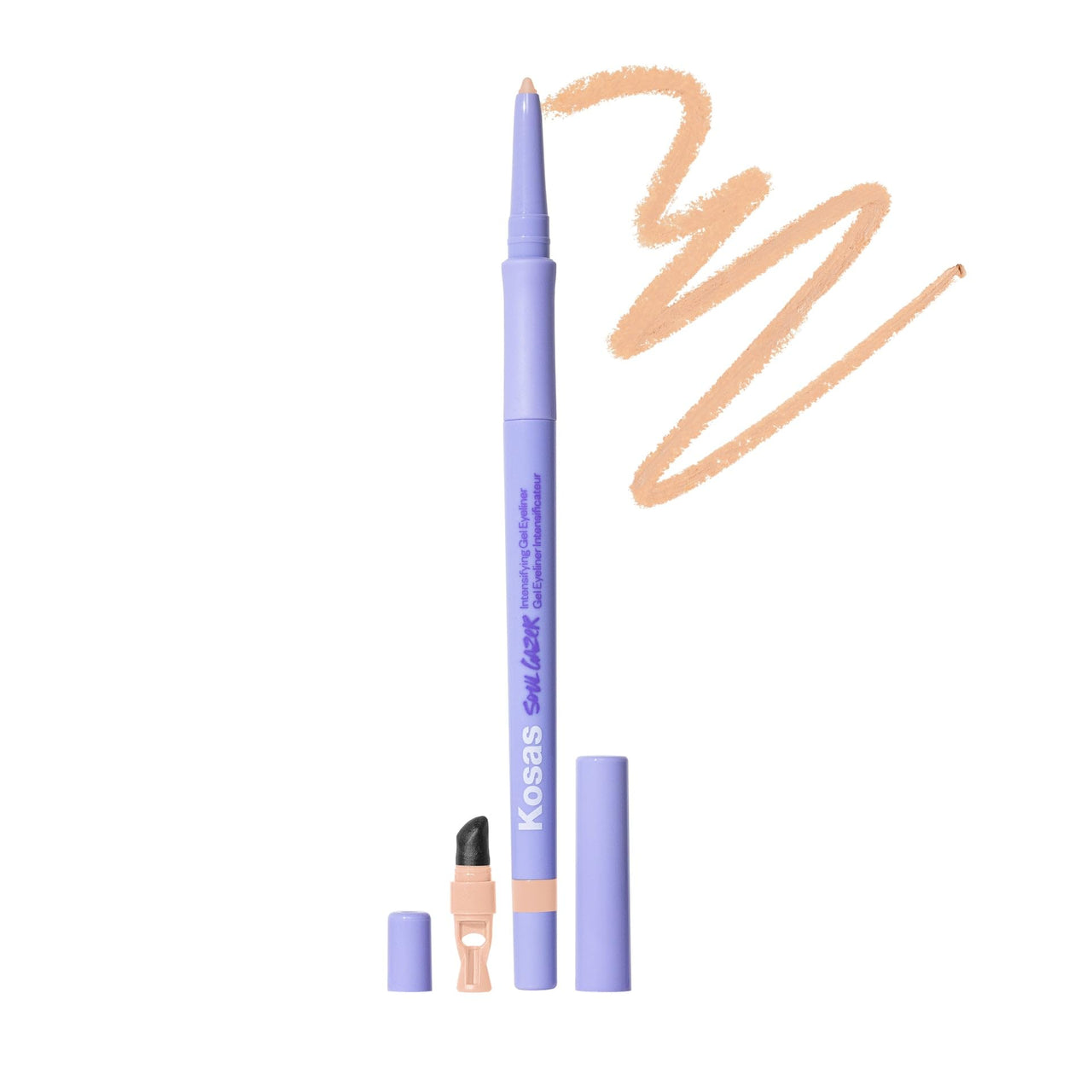 Kosas Soulgazer Gel Eyeliner (Gravitate) - Waterproof, Smudge-Proof Pen with Hyaluronic Acid - Retractable Eyeliner Pencil with Sharpener & Smudger, Long-Lasting - Creamy Beige Matte