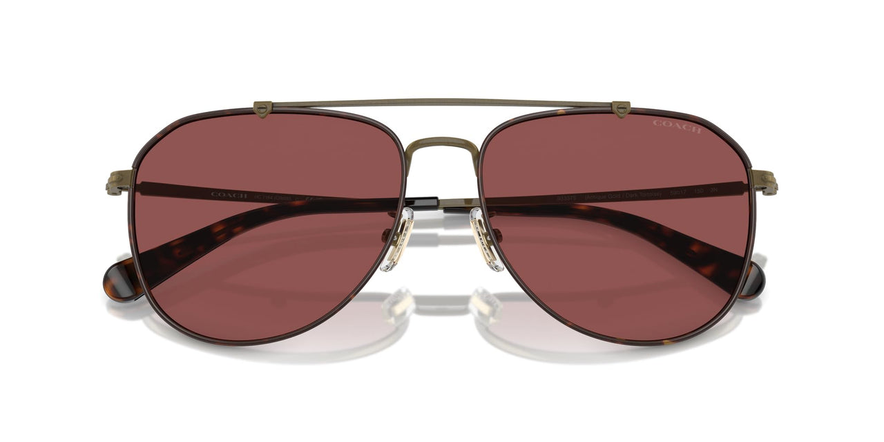 COACH Men's HC7164 Aviator Sunglasses, Antique Gold/Dark Tortoise/Wine Solid, 59 mm