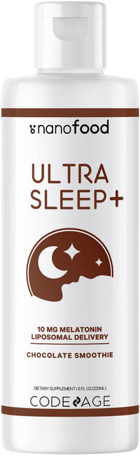 Thumbnail for Codeage Liposomal Ultra Sleep + Liquid Melatonin Supplement for Adults, Vitamin E, Phospholipid Complex, Phosphatidylcholine, Vegan Chocolate Smoothie Drops, Non-GMO, No Sugar, 45+ Servings, 8 fl oz