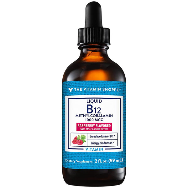 The Vitamin Shoppe Liquid B12 Methylcobalamin 1000 MCG - Energy Production | Raspberry Flavor Drops | 2 oz | Fast Absorption