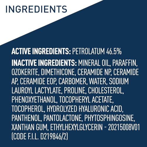 CeraVe Healing Ointment, Hydrating Skin Protectant With Petrolatum, Hyaluronic Acid & Ceramides, Face & Body Skin Barrier Repair For Cracked, Chafed, Dry Skin, Fragrance Free & Lanolin Free, 3 Oz