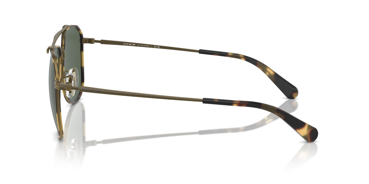 COACH Men's HC7164 Aviator Sunglasses, Antique Gold/Tokyo Tortoise/Green Solid, 59 mm