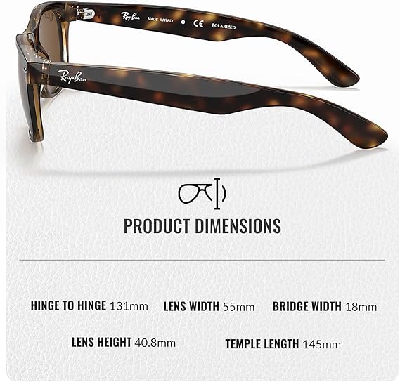 Ray-Ban RB2132 NEW WAYFARER CLASSIC POLARIZED Square Shaped Sunglasses for Men & Women – Includes Official Rayban Eyewear Kit – Ideal Formal & Casual Wear Sunglasses – B-15 Brown Lens