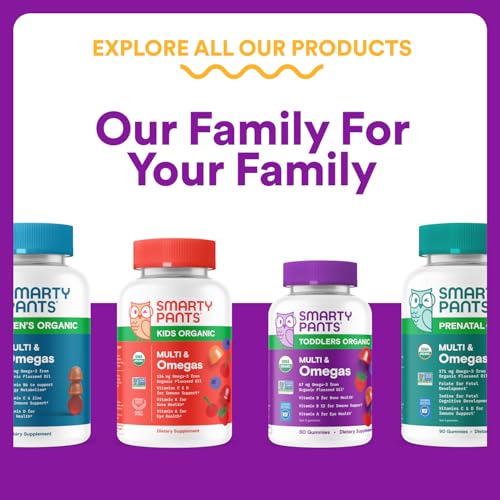 SmartyPants Toddler Multivitamin Gummies, Omega 3 (DHA/EPA), Vitamins D3, C, Vitamin B12, B6, A, K & Zinc, Biotin, Gluten Free, Three Fruit Flavors, 60 Count (30 Day Supply)