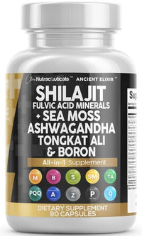 Thumbnail for Clean Nutraceuticals Shilajit Supplement for Men with Sea Moss, Tongkat Ali, Ashwagandha, Boron, Zinc, CoQ10, PQQ - Fulvic Acid Capsules - Energy Support - 90 Count - Resin, Gummy & Powder Alternative