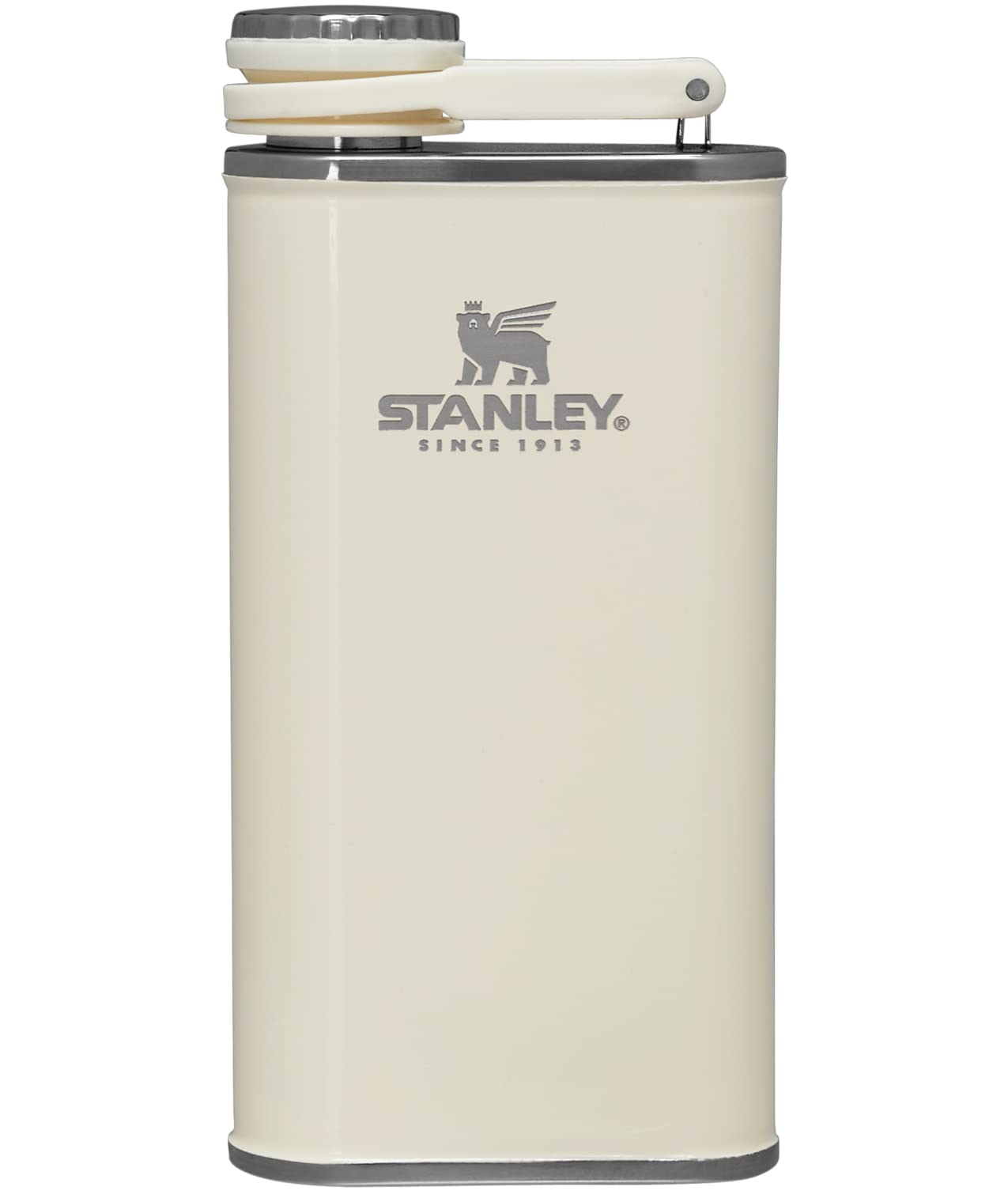 Stanley Classic Easy Fill Wide Mouth Flask 8 oz | Leakproof Hip Flask | Hinge Connected Never Lose Cap | Insulated Stainless Steel Liquor Container | BPA-Free | Cream Gloss