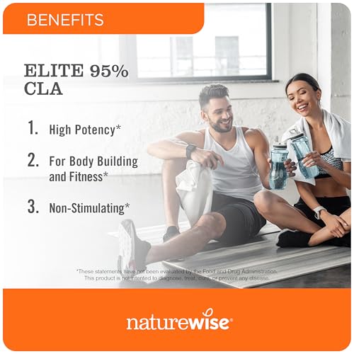 NatureWise CLA 1300 - 95% Active Conjugated Linoleic Acid for Women and Men, Not Stimulating, Supports Weight & Fitness Goals - Non-GMO, Gluten Free - 180 Softgels[2-Month Supply]