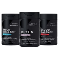 Thumbnail for Sports Research® Healthy Hair Pack - Biotin 5,000mcg with Organic Coconut Oil + Multi Collagen Pills Enhanced with Hyaluronic Acid & Vitamin C + Blood Balance Iron Supplement - 36 MG Iron + Folate