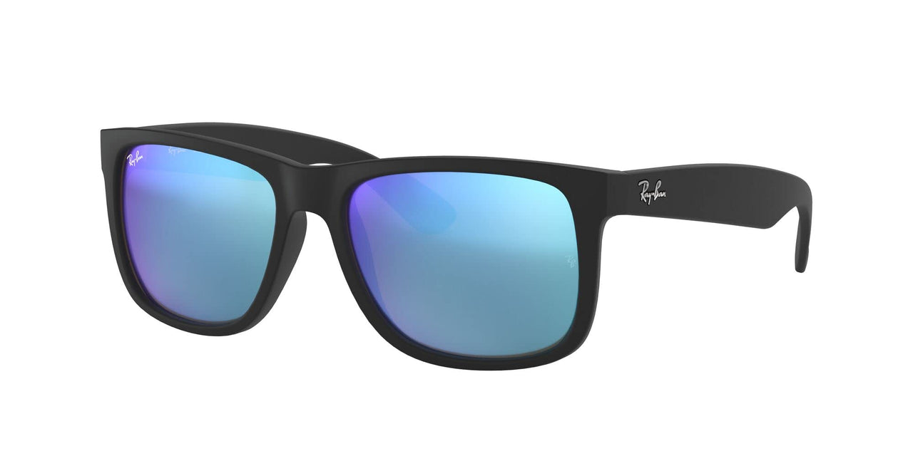 Ray-Ban Unisex RB4165 Justin Rectangular Sunglasses, Rubber Black/Blue Flash, 55 mm