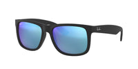 Thumbnail for Ray-Ban Unisex RB4165 Justin Rectangular Sunglasses, Rubber Black/Blue Flash, 55 mm