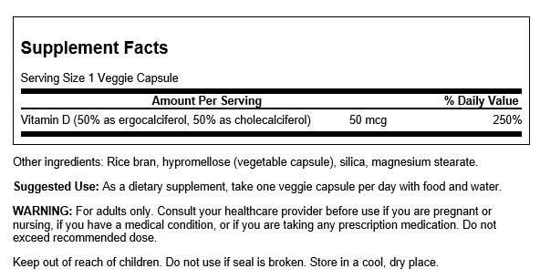 Swanson D2 & D3-2,000 IU - Dental & Bone Health Supplement - Offers Immune Support - Aids Calcium Absorption - Non-GMO - 60 Veggie Capsules (2 Pack)