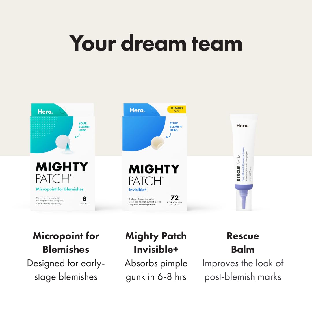 Mighty Patch™ Invisible+ Patch – The Barely-There Daytime Hydrocolloid Acne Pimple Patch for Covering Zits and Blemishes, Tapered Edges Designed to Blend Into Skin (72ct)