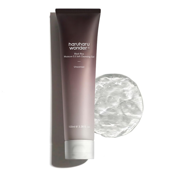 HARUHARU wonder Black Rice Moisture 5.5 Soft Cleansing Gel, Gentle Daily Cleanser, Low 5.5pH, Moisture Balance, Soap Free, For Sensitive Skin, Vegan, Cruelty-Free, 3.4 fl.oz
