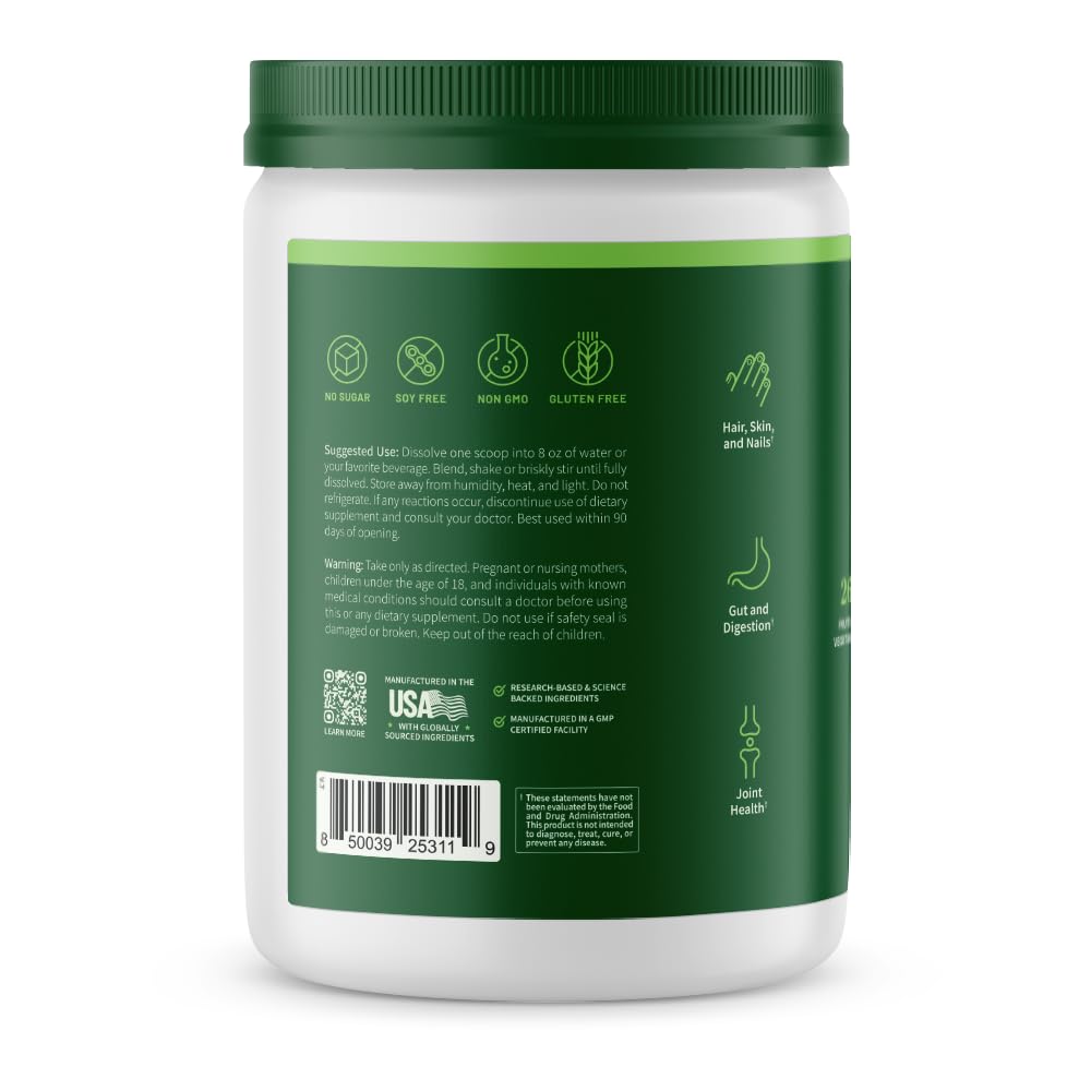Snap Supplements Super Greens Powder with Collagen Peptides, 26 Fruits and Vegetables, Grass Fed, Non-GMO Daily Greens for Hair, Skin, Nails & Joint Support, 11.34 oz, (30 Servings, 1 Month Supply)
