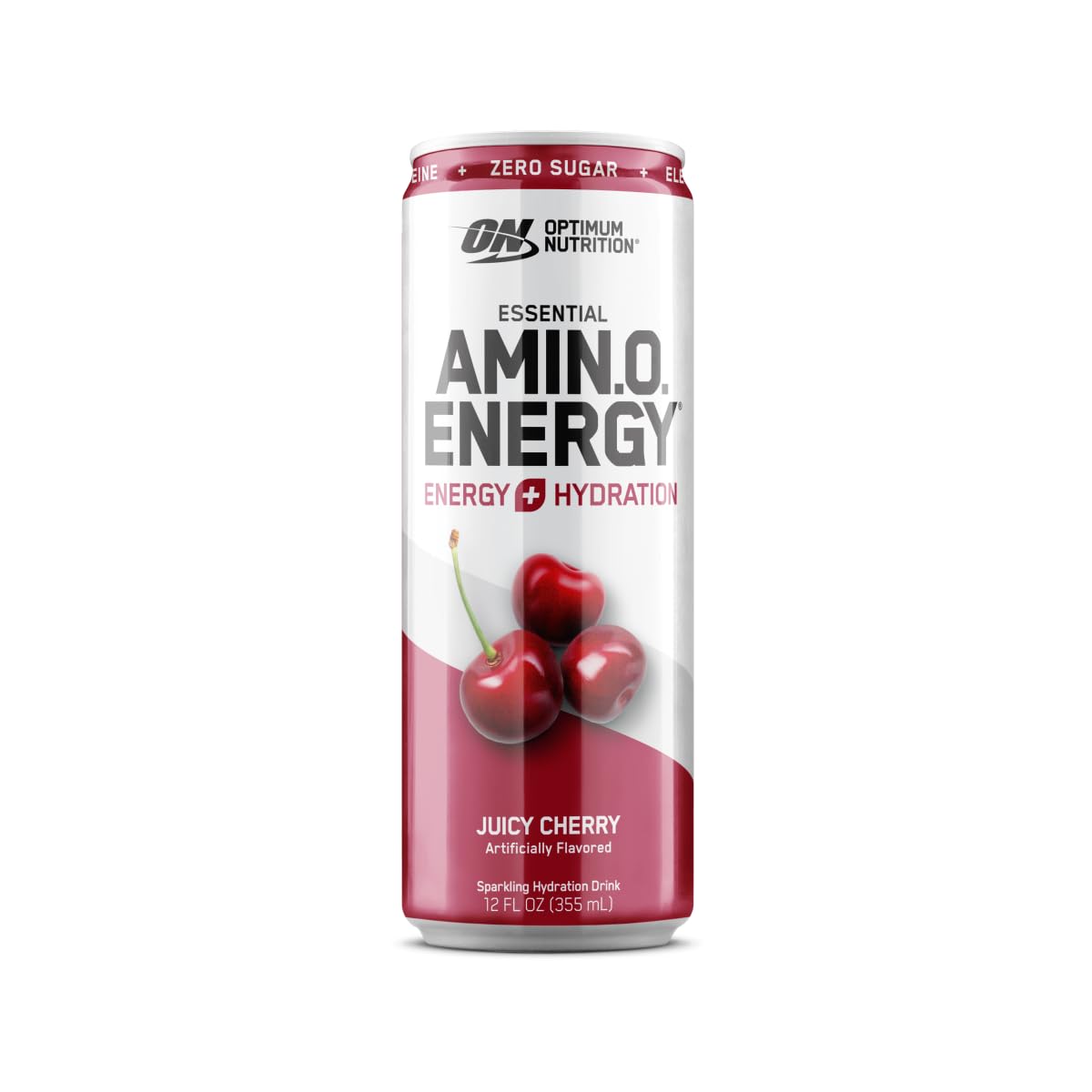Optimum Nutrition Amino Energy Sparkling Hydration Drink, Electrolytes, Caffeine, Amino Acids, BCAAs, Sugar Free, Juicy Cherry, 12 Fl Oz, 1 count (Packaging May Vary)