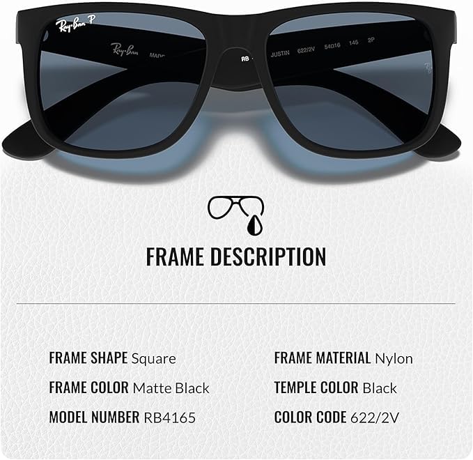 Ray-Ban RB4165 JUSTIN CLASSIC POLARIZED Square Shape Sunglasses with Official Eyewear Kit