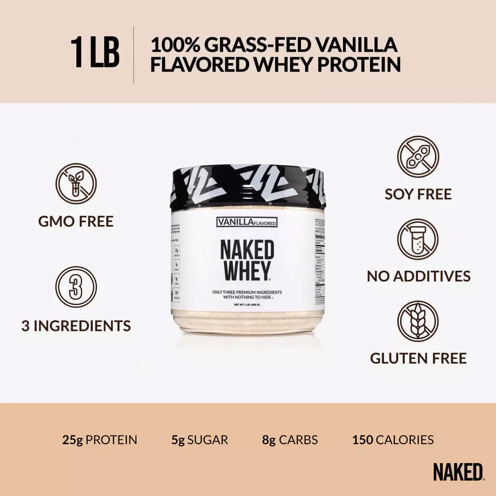 NAKED Vanilla Whey + Vanilla Pea Protein Bundle – Grass-Fed Whey (1LB, 12 Servings) & Vegan Pea Protein Isolate (1LB) - Muscle Growth, Recovery & Wellness