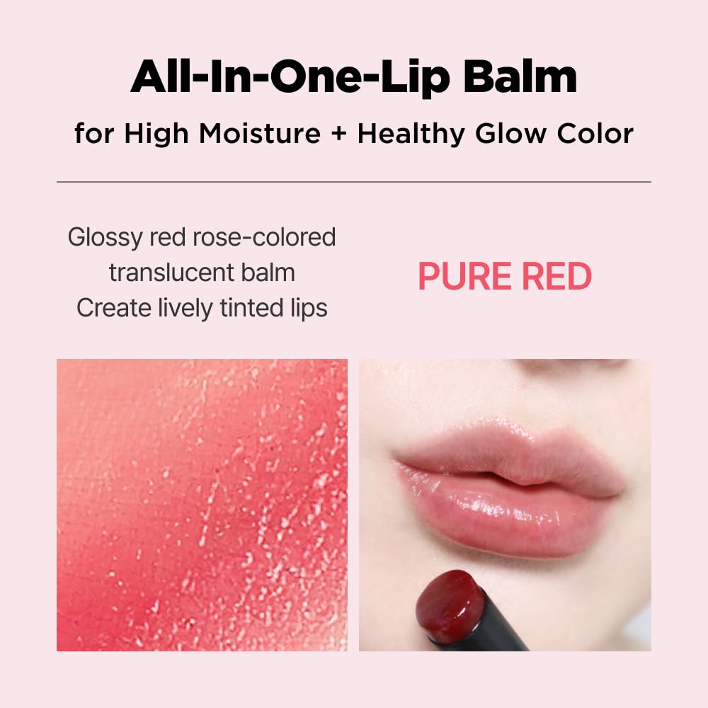 ISOI Bulgarian Rose Lip Treatment Balm Pure Red 5g (0.18oz) | Dewy Gloss Finish Tinted Balm | Korean Moisturizer With Rose Oil for Dry Lips | Non-Sticky Care