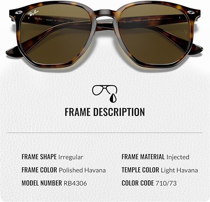 Ray-Ban RB4306 Square-Round Shaped Non-Polarized Sunglasses for Men & Women – Includes Official RAYBAN Eyewear Kit – Ideal Formal & Casual Wear Sunglasses – B-15 Brown Lens