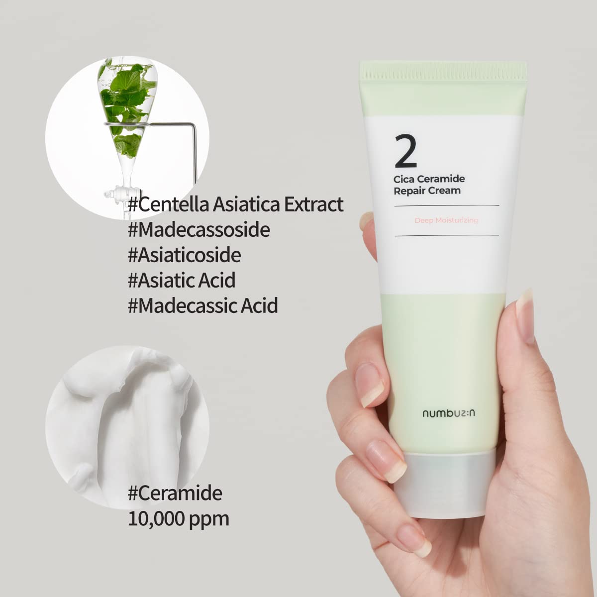 numbuzin No.2 Cream | Cica Ceramide Repair Cream | Ceramide, Centella Asiatica | Hydrating, Calming, Strengthen Skin Barrier, Deep Repair, Recovery | All Skin Types | 2.02 fl. oz.