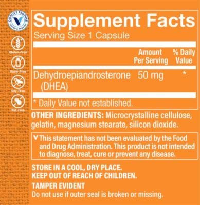 The Vitamin Shoppe DHEA 50MG, Hormonal and Healthy Aging Support for Both Men & Women, Once Daily (60 Capsules)