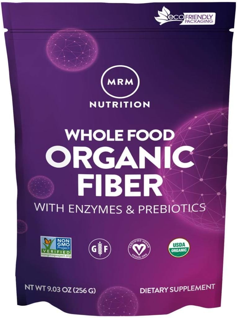 MRM Whole Food Organic Fiber with Enzymes & Prebiotics - Organic High Fiber Powder Supplement for Daily Digestive Support, Soluble & Insoluble Dietary Fiber, Prebiotic Blend, 6 g Fiber - 32 Servings