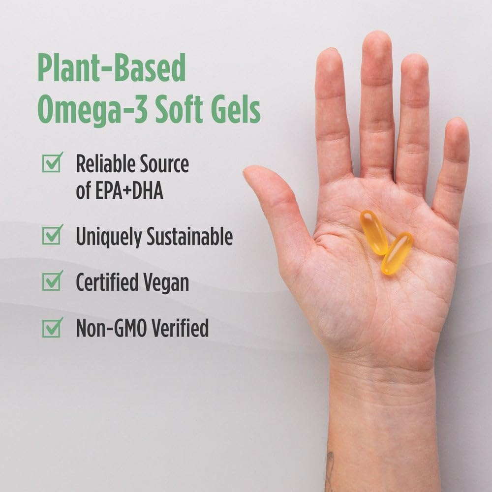 Nordic Naturals Plant Based Ultimate Omega, Lemon Flavor - 60 Vegetarian Soft Gels - 1210 mg Omega-3 - Vegan EPA and DHA - Supplement Made from Algae - Brain & Heart Support - Non-GMO - 30 Servings