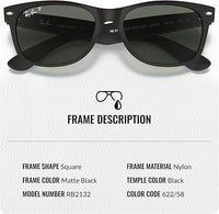 Thumbnail for Ray-Ban RB2132 NEW WAYFARER CLASSIC POLARIZED Square Shaped Sunglasses for Men & Women – Includes Official Rayban Eyewear Kit – Ideal Formal & Casual Wear Sunglasses – Green Lens