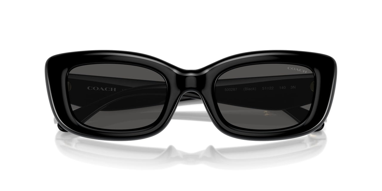 COACH Women's HC8390U Sculpted C Hardware Universal Fit Rectangular Sunglasses, Black/Grey Solid, 51 mm