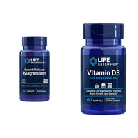 Thumbnail for Life Extension Extend-Release Magnesium Prolonged Health Support & Vitamin D3 5000 IU 125 mcg Bone, Brain & Immune Health - 60 Capsules & 60 Softgels