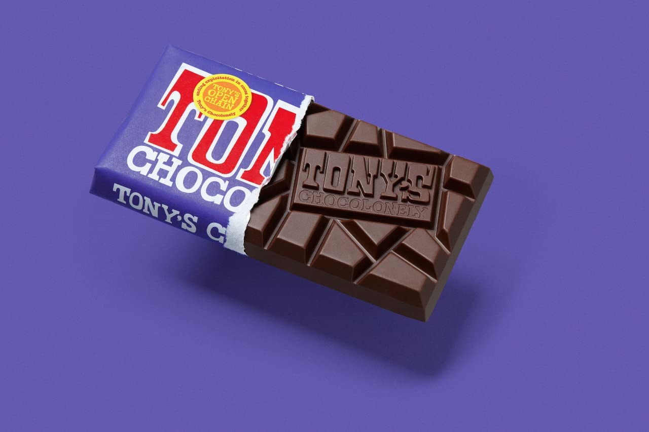 Tony's Chocolonely 42% Dark Milk Chocolate Bar with Pretzel & Toffee - Dark Milk Chocolate, Pretzel & Toffee Chunks, Belgium Chocolate, No Artificial Flavoring, Fairtrade & B Corp Certified - 6.35 oz, 4 Bars