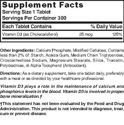 Nature's Blend Vitamin D3 1000 IU 300 Tablets