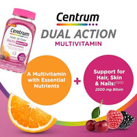 Thumbnail for Centrum MultiGummies Multi+ Beauty Dual Action Multivitamin, Specially Designed with Biotin for Healthy Hair, Skin and Nails, Cherry/Berry/Orange Flavors - 100 Count