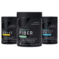 Thumbnail for Sports Research® Regularity Pack - Organic Plant-Based Fiber Blend, Vitamin D3 5000iu + K2 100mcg, and Alaskan Omega-3 Fish Oil 1250mg
