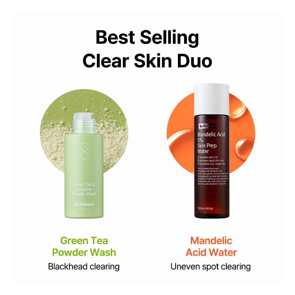 BY WISHTREND Green Tea & Enzyme Powder Face Wash, All-in-one, Hydrating daily facial cleanser and Gentle exfoliator for pores and blackheads (3.88 Ounce (Pack of 1))
