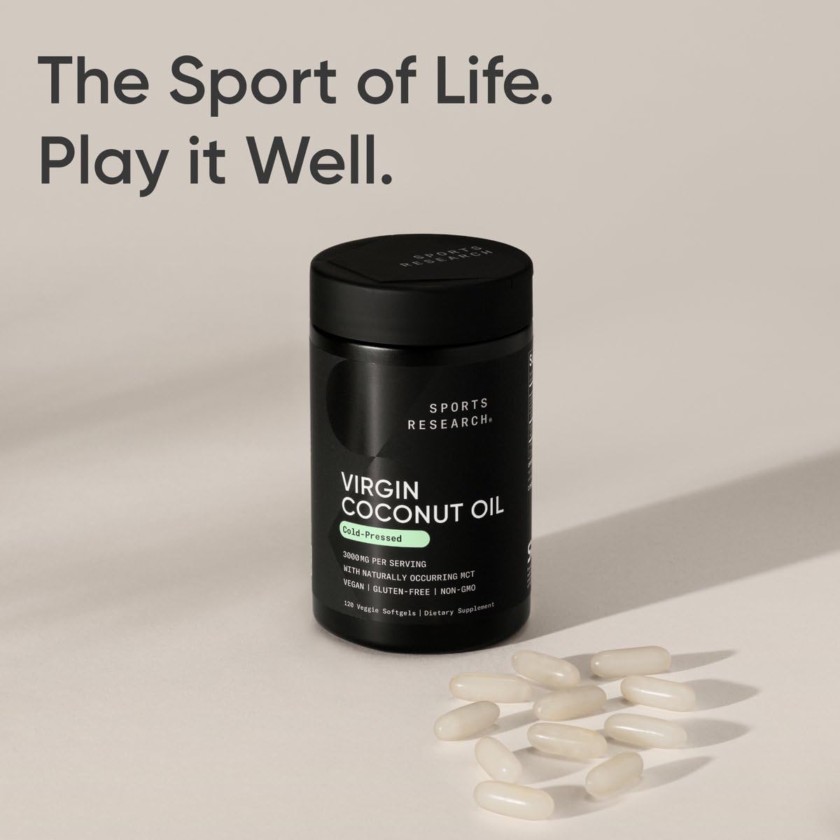 Sports Research® Organic Coconut Oil Capsules 3000MG - Cold Pressed Extra Virgin Coconut Oil with Medium Chain Triglycerides (MCTs) - Vegan Friendly & Non-GMO Verified - 120 Softgels