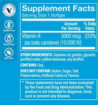 The Vitamin Shoppe Beta-Carotene 3,000 MCG (Vitamin A), Antioxidant Support for Vision & Immune Health (100 Softgels)