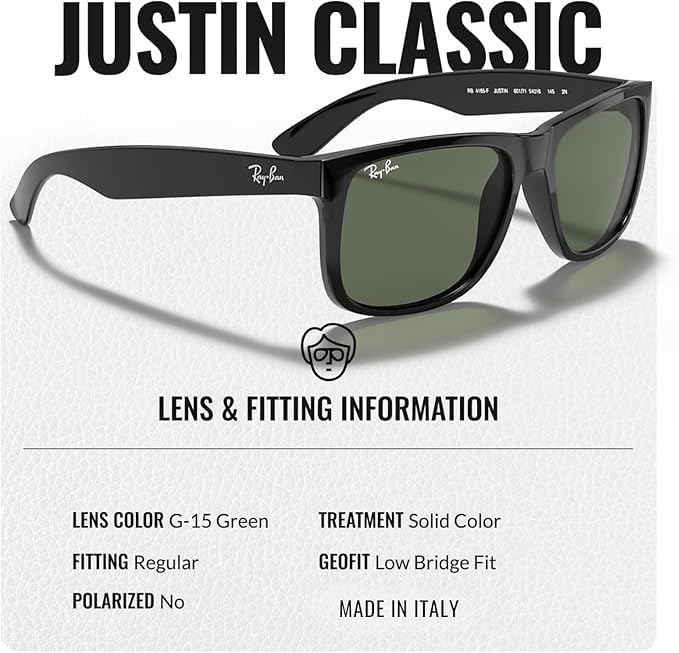 Ray-Ban RB4165F JUSTIN CLASSIC LOW BRIDGE FIT Square Shape Sunglasses with Official Eyewear Kit