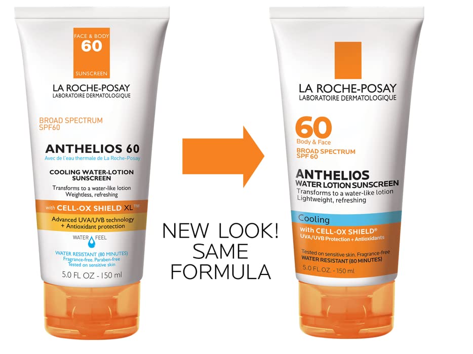 La Roche-Posay Anthelios Cooling Water Sunscreen Lotion, Water Based Sunscreen for Face & Body, Broad Spectrum SPF + Antioxidants, Fast Absorbing Water-Like Texture, Oil Free Sunscreen SPF 60